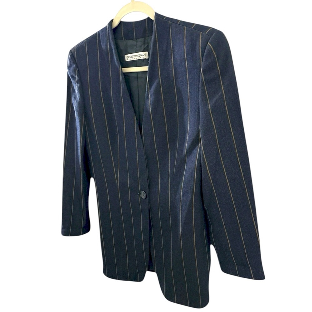 Vintage Emporio Armani Made In Italy Wool Blend Pinstriped Blazer Jacket Size 40 - Picture 8 of 11